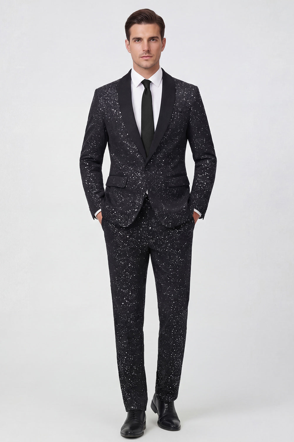 2 Piece Black Shawl Lapel One Button Glitter Men's Suits