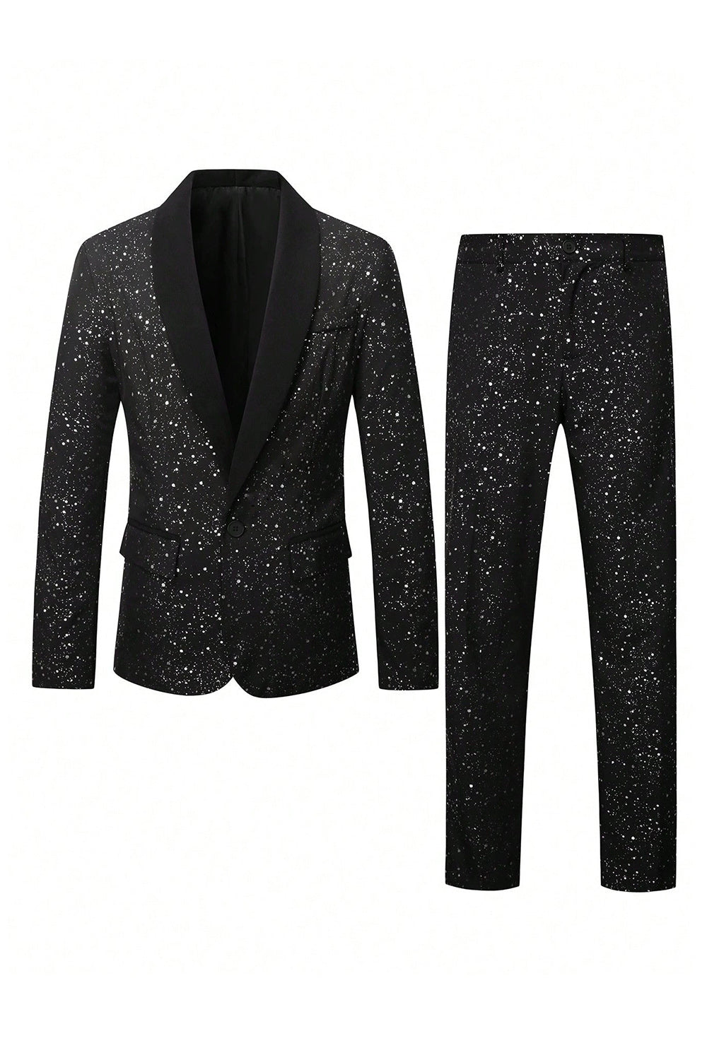2 Piece Black Shawl Lapel One Button Glitter Men's Suits