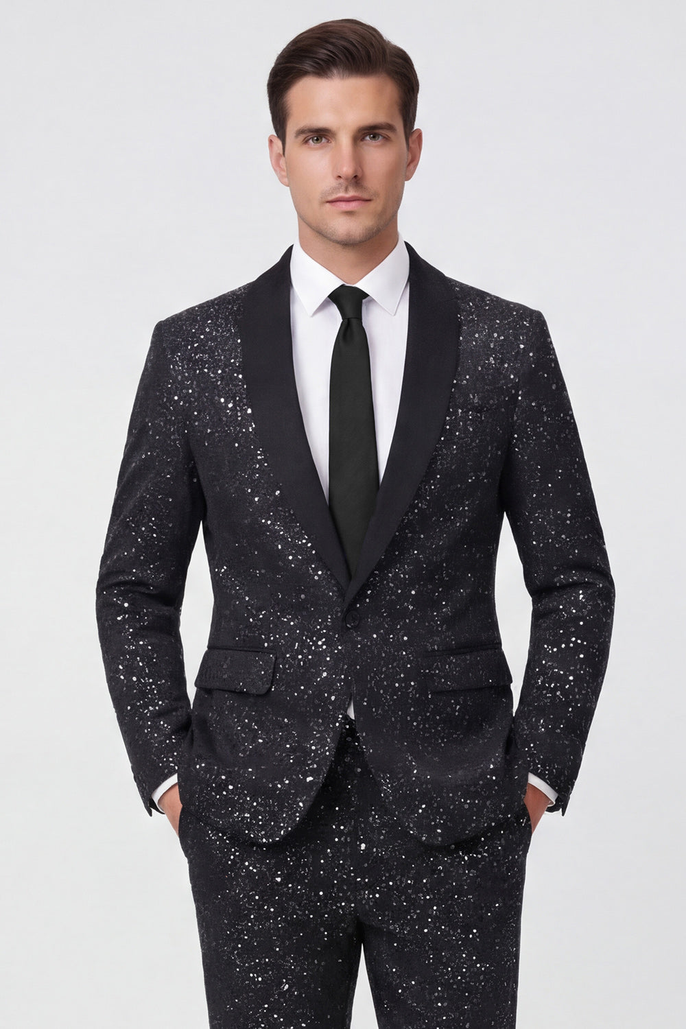 2 Piece Black Shawl Lapel One Button Glitter Men's Suits