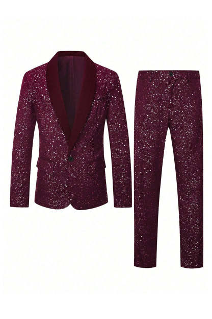 2 Piece Black Shawl Lapel One Button Glitter Men's Suits