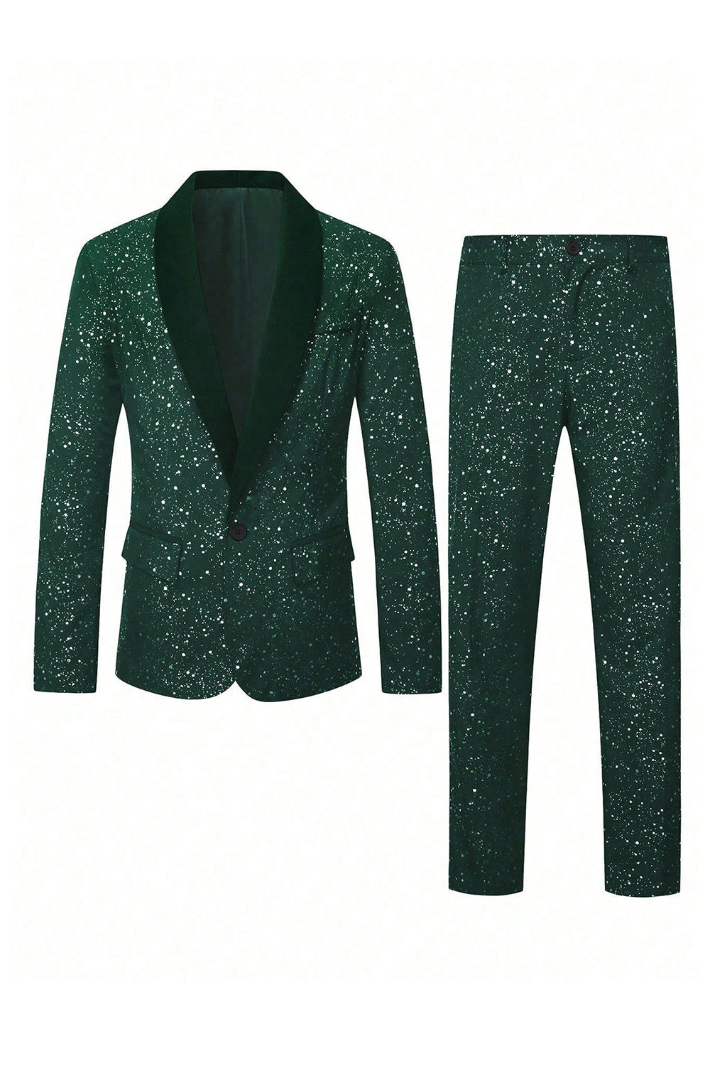 Leely Men Black Men's Suits One Button 2 Piece Shawl Lapel Glitter Men's Party Suits