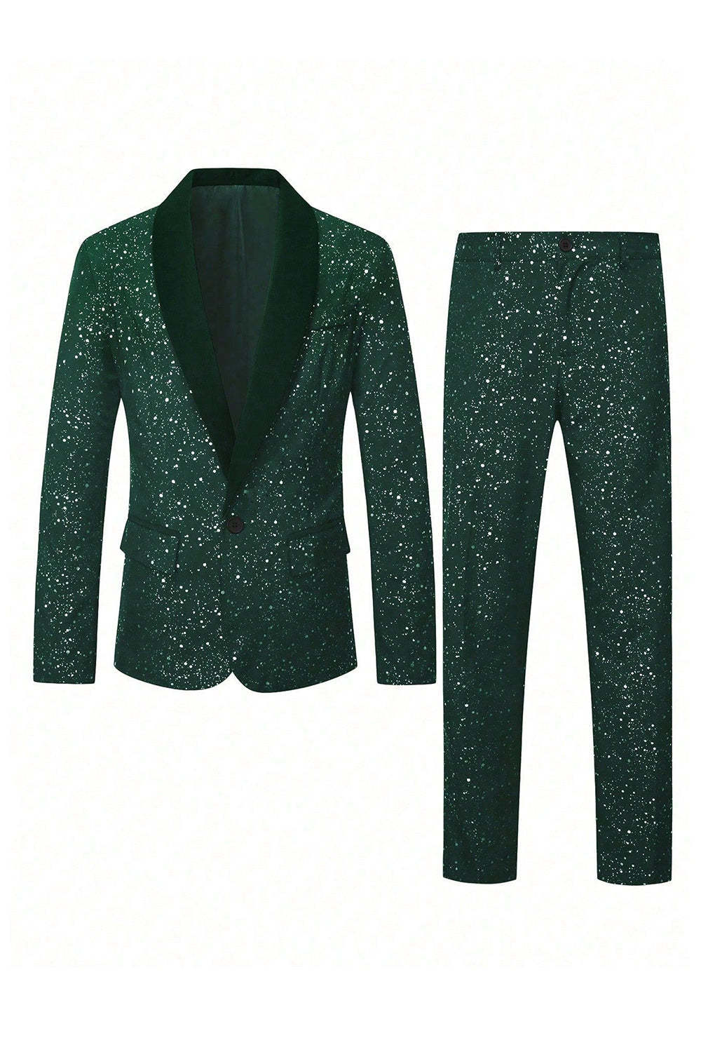 Leely Men Black Men's Suits One Button 2 Piece Shawl Lapel Glitter Men's Party Suits