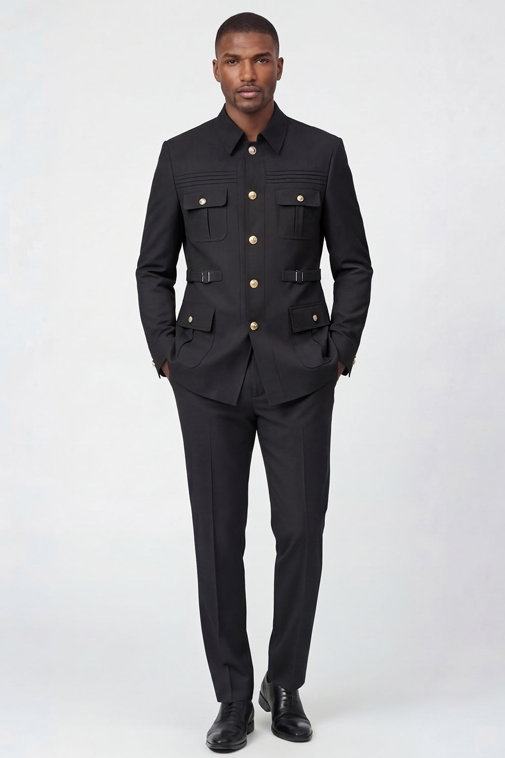 2 Piece Black Single Breasted Men's Suits with Pockets