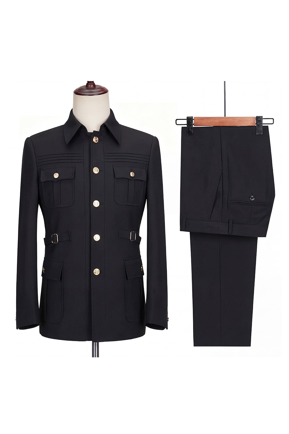 2 Piece Black Single Breasted Men's Suits with Pockets