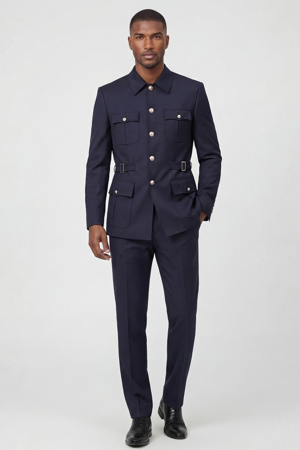 Leely Men Dark Navy Men's Suits 2 Piece Single Breasted Men's Business Suits