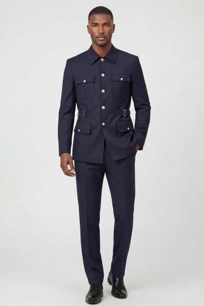 Leely Men Dark Navy Men's Suits 2 Piece Single Breasted Men's Business Suits