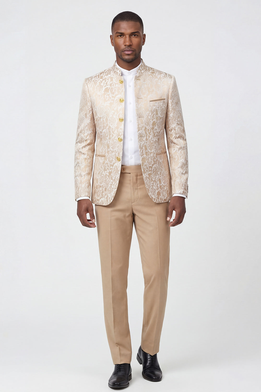 2 Piece Gold Single Breasted Printed Men's Suits
