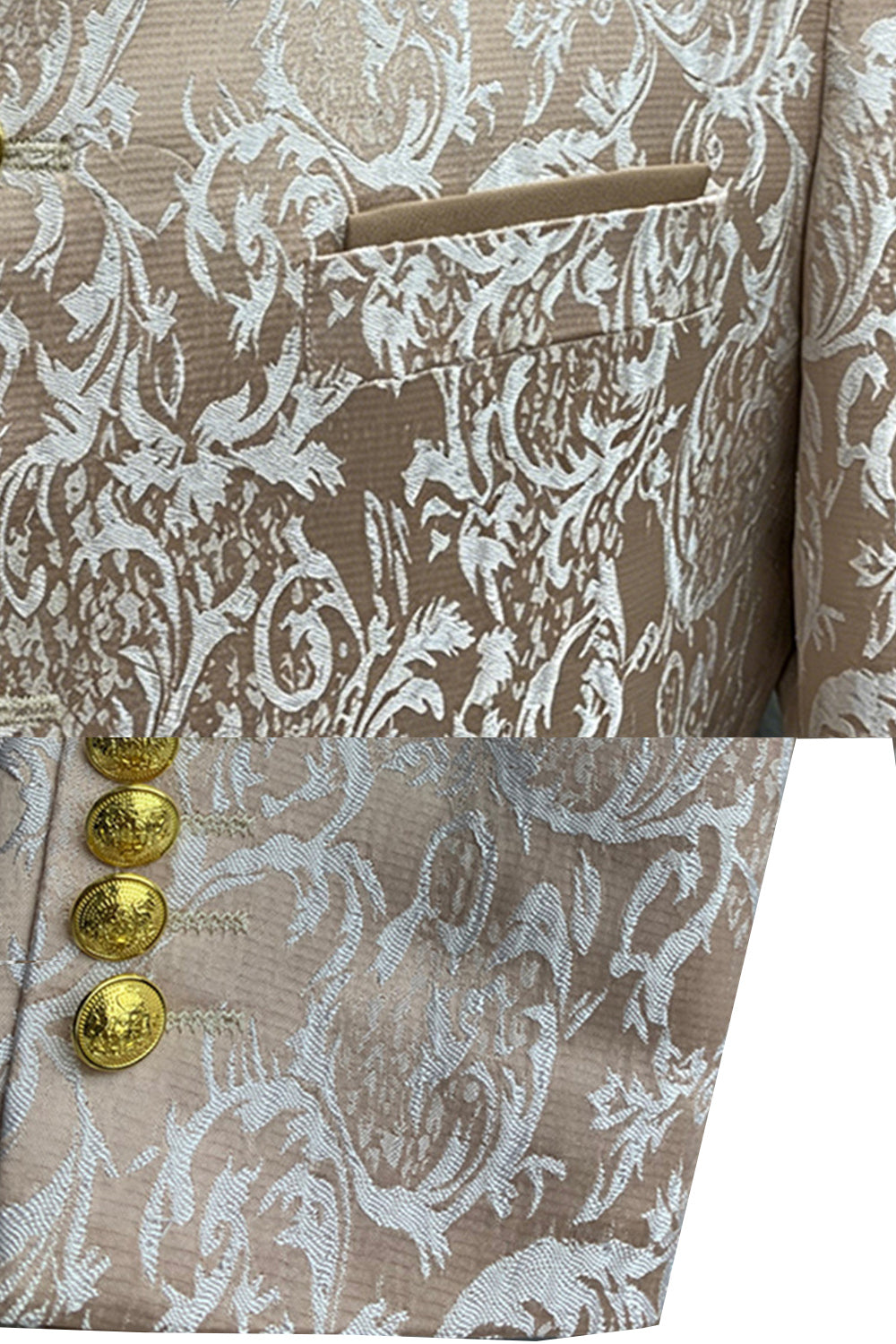 2 Piece Gold Single Breasted Printed Men's Suits