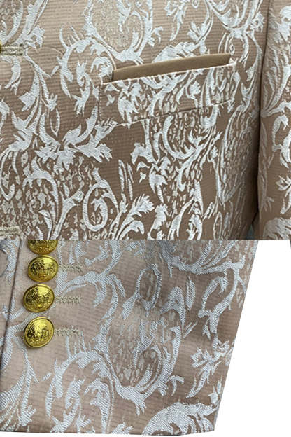 2 Piece Gold Single Breasted Printed Men's Suits