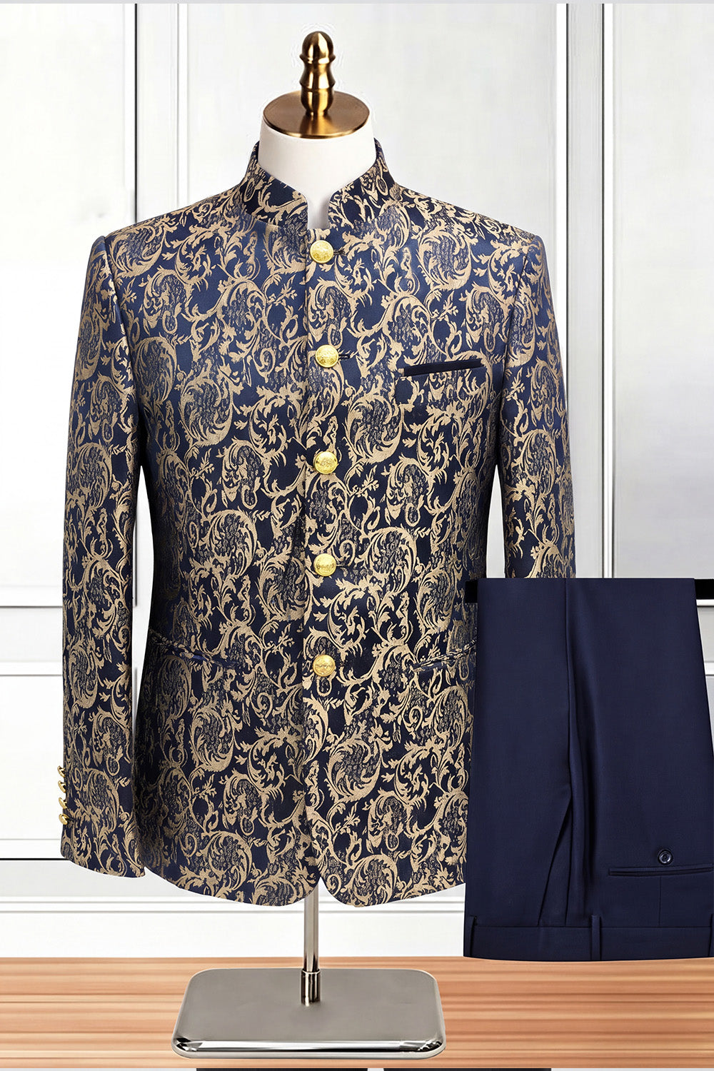 2 Piece Gold Single Breasted Printed Men's Suits