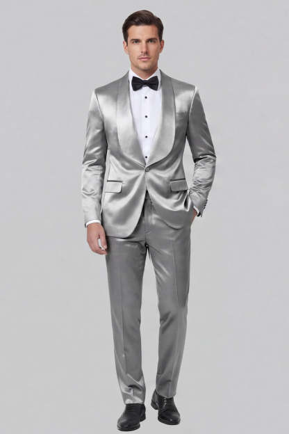 2 Piece Shawl Lapel Champagne One Button Men's Prom Suits with Pockets
