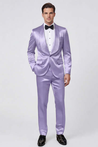 2 Piece Shawl Lapel Champagne One Button Men's Prom Suits with Pockets