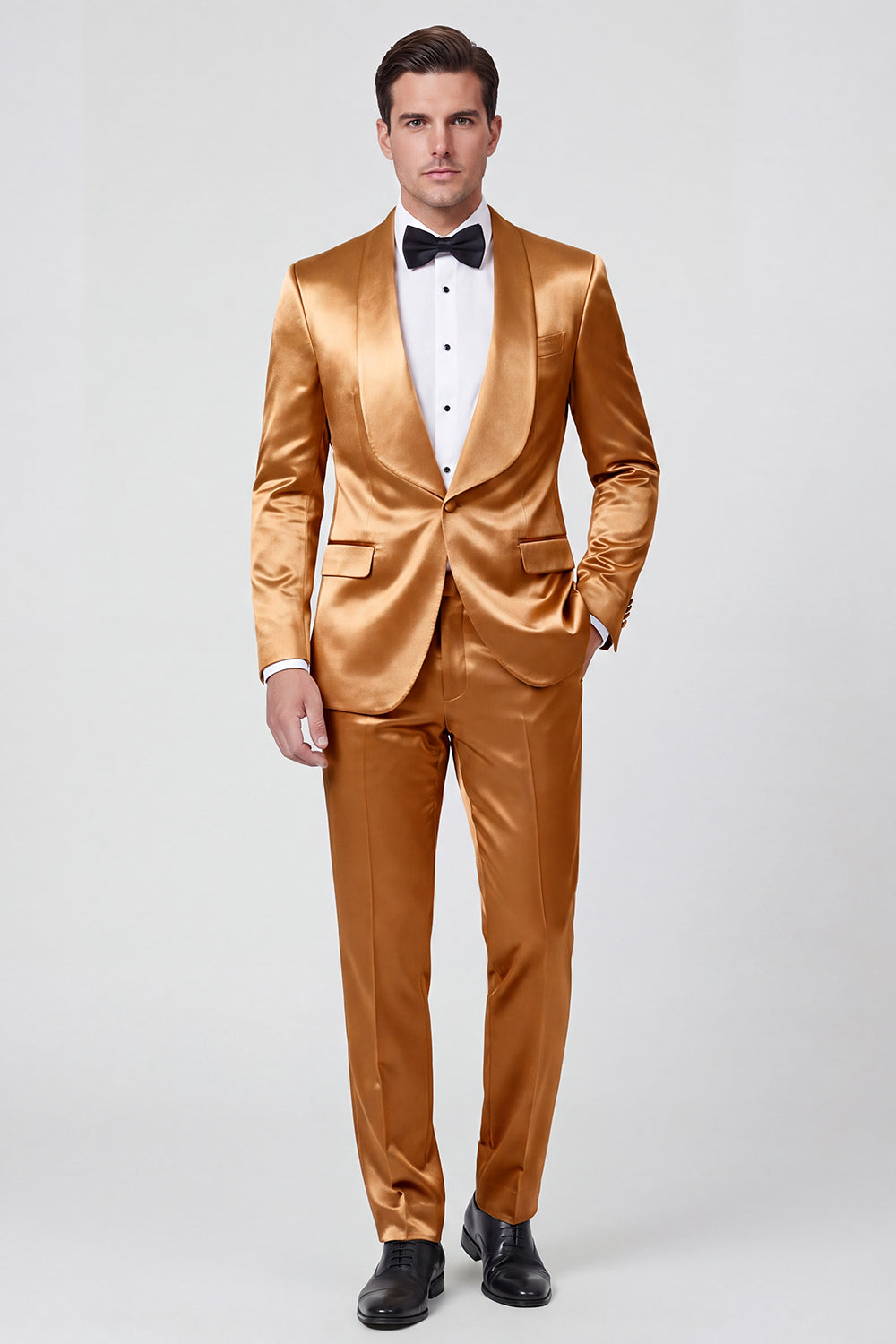 2 Piece Shawl Lapel Champagne One Button Men's Prom Suits with Pockets