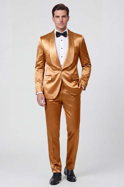2 Piece Shawl Lapel Champagne One Button Men's Prom Suits with Pockets