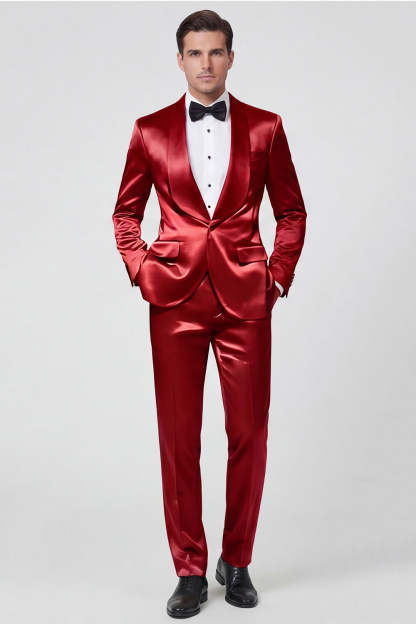 2 Piece Shawl Lapel Champagne One Button Men's Prom Suits with Pockets