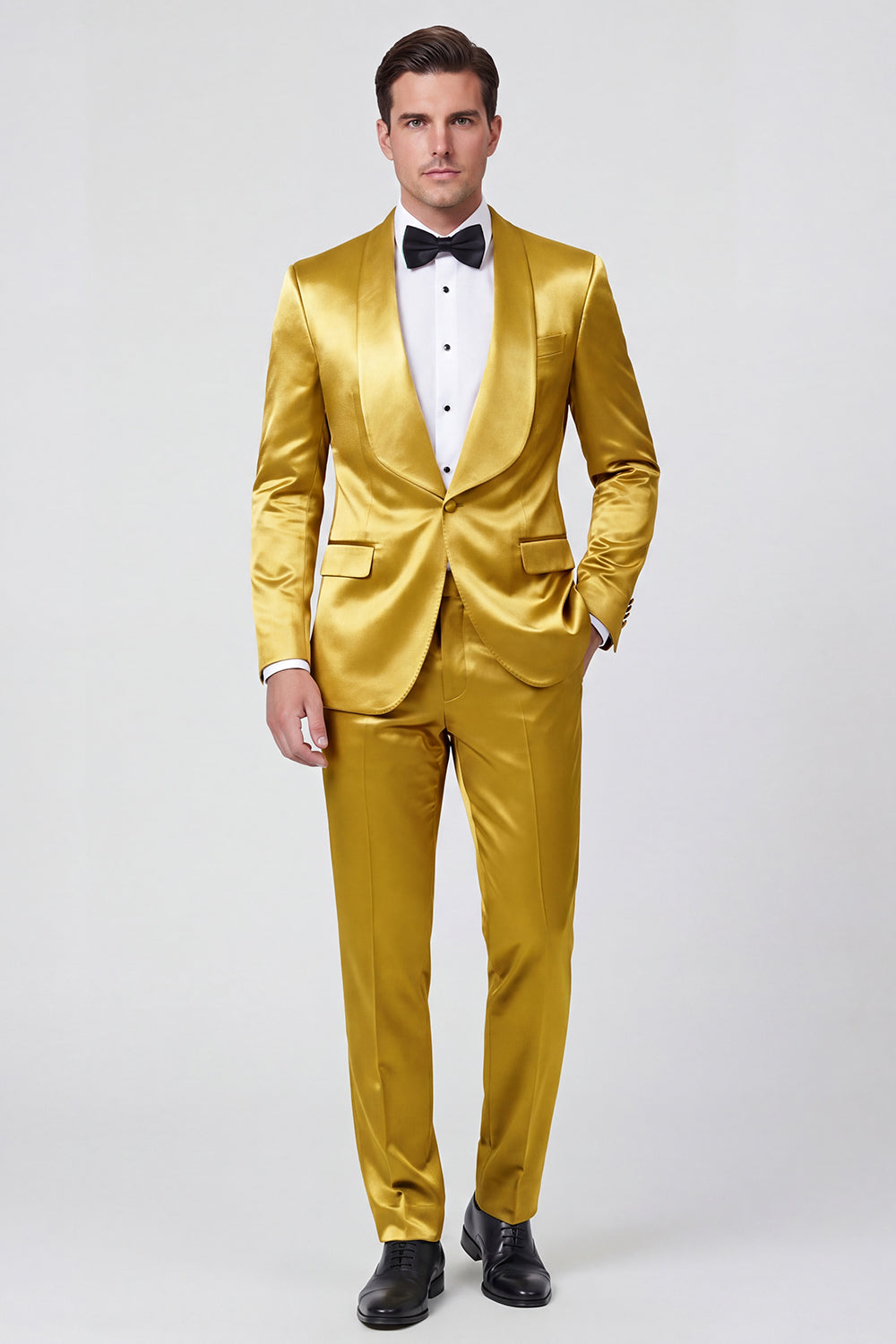 2 Piece Shawl Lapel Champagne One Button Men's Prom Suits with Pockets