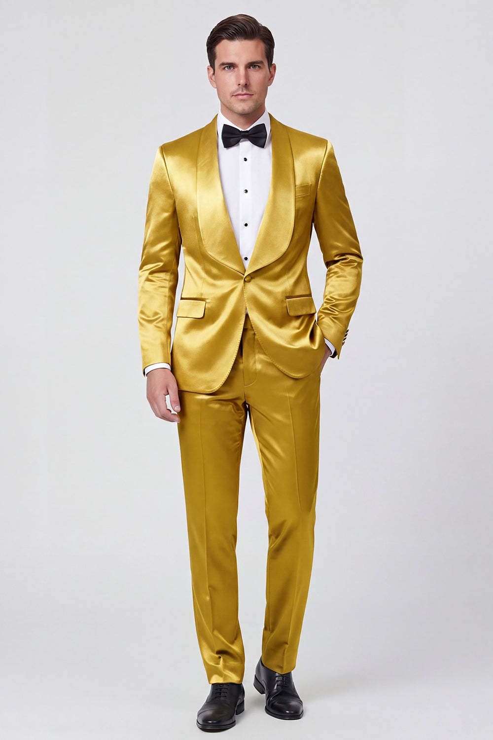 2 Piece Shawl Lapel Champagne One Button Men's Prom Suits with Pockets