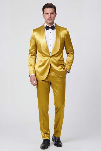 2 Piece Shawl Lapel Champagne One Button Men's Prom Suits with Pockets