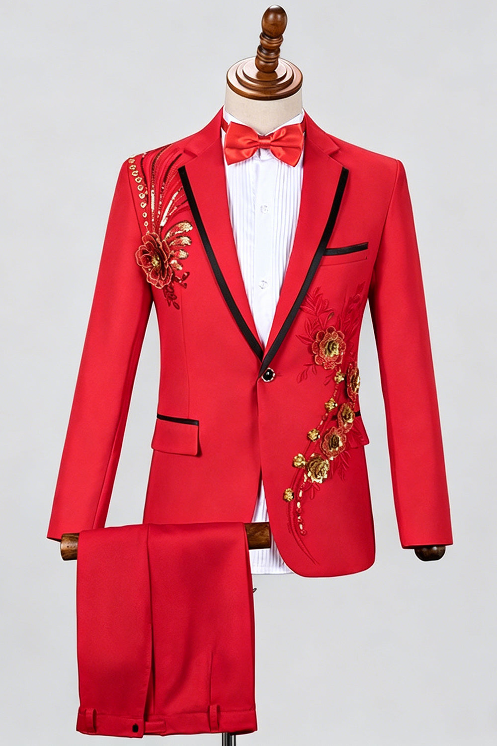 Blue Notch Lapel Beaded Men's One Button Prom Suits