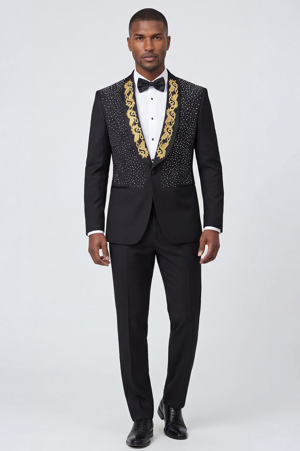 One Button Black Shawl Lapel Beaded Men's Prom Suits