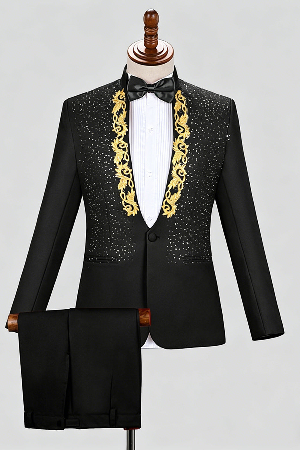 One Button Black Shawl Lapel Beaded Men's Prom Suits