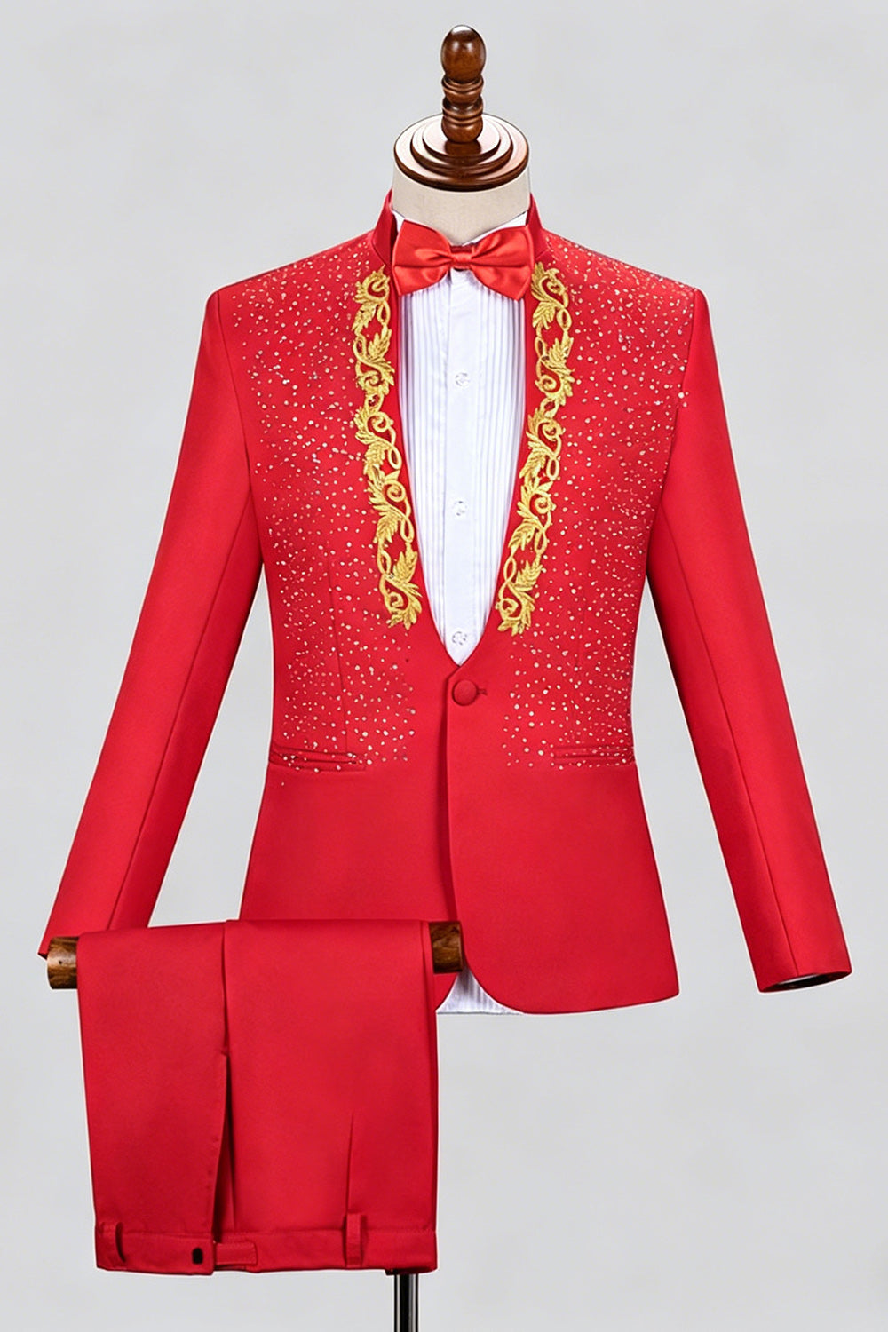 One Button Black Shawl Lapel Beaded Men's Prom Suits
