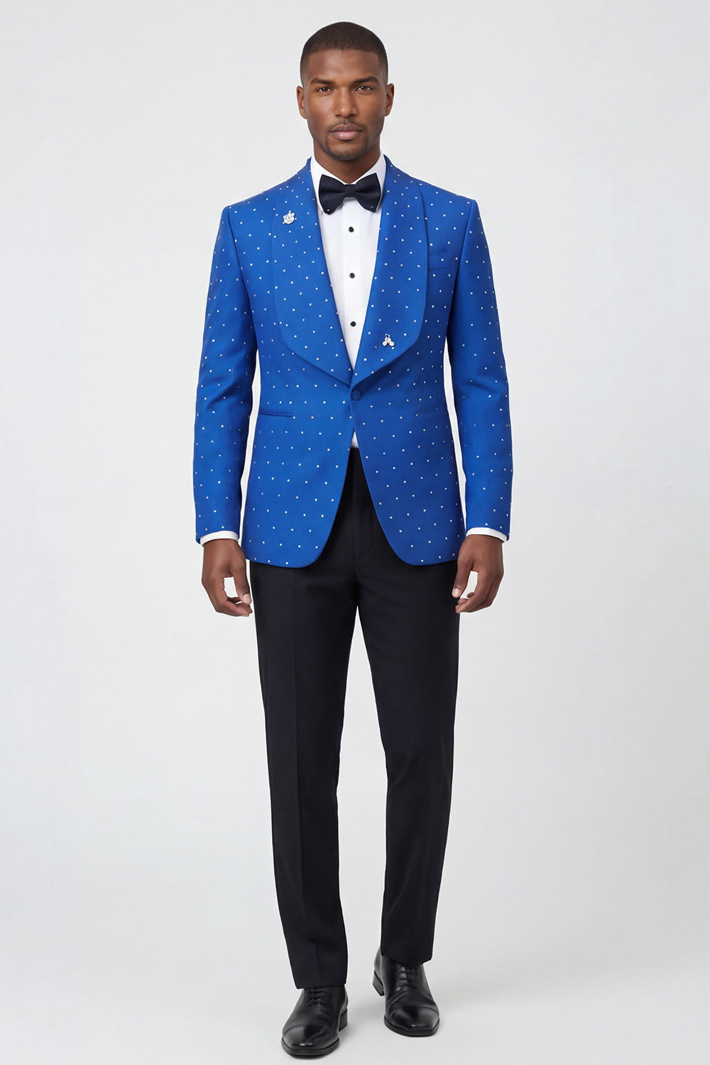 One Button 2 Piece Shawl Lapel Blue Men's Prom Suits with Beading