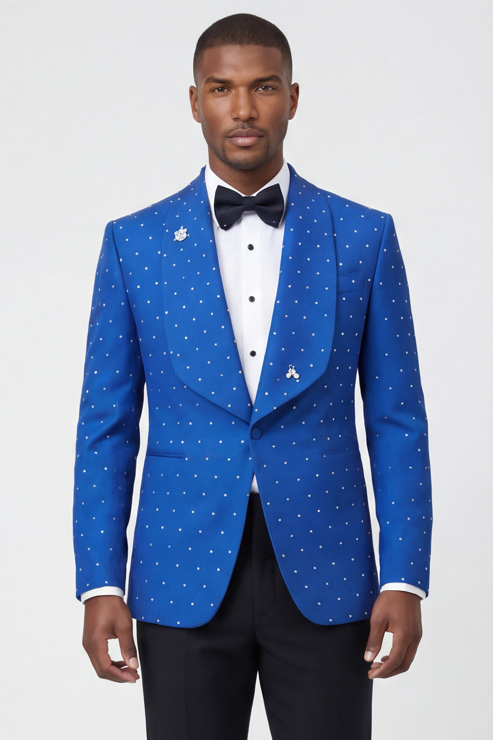 One Button 2 Piece Shawl Lapel Blue Men's Prom Suits with Beading