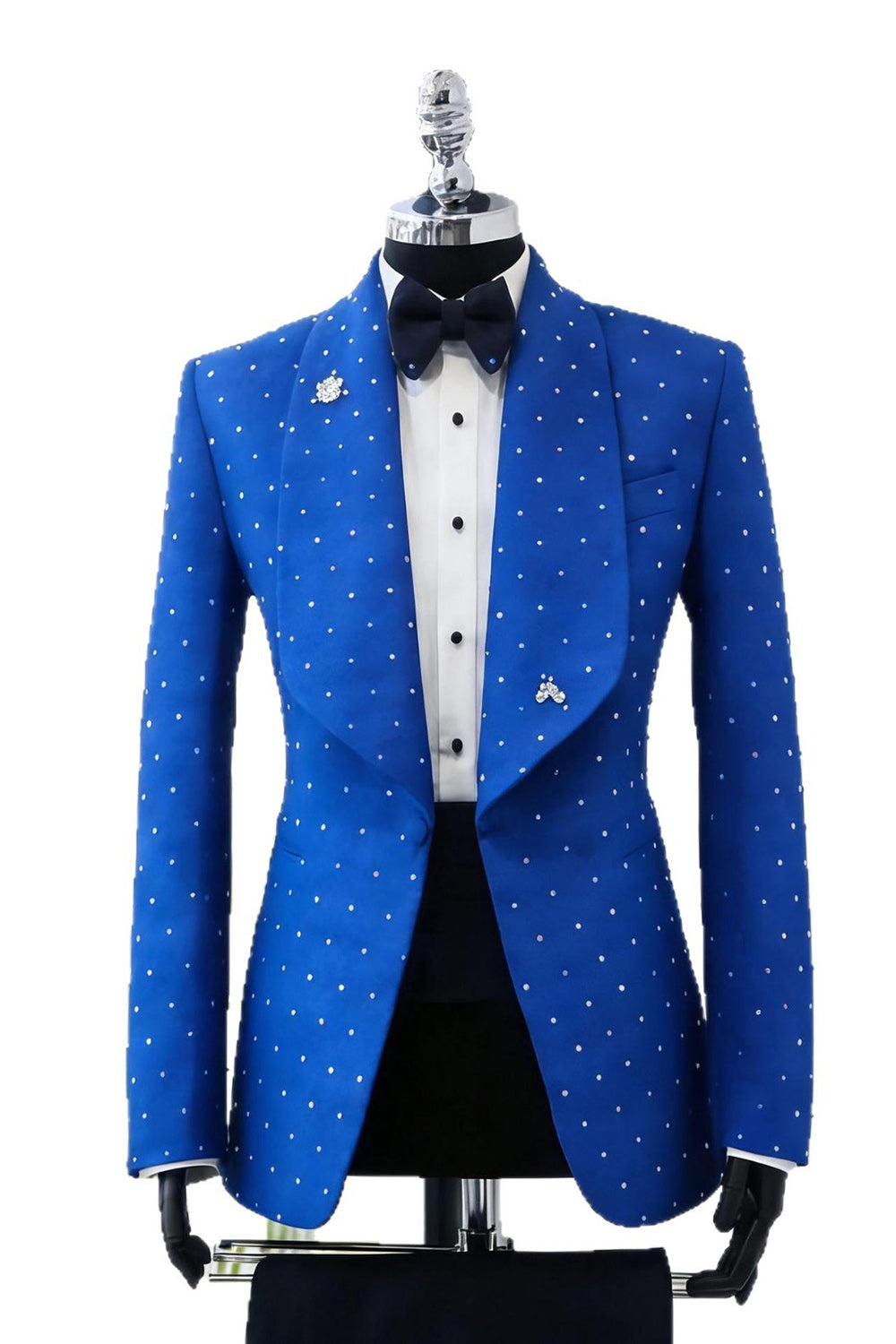 One Button 2 Piece Shawl Lapel Blue Men's Prom Suits with Beading