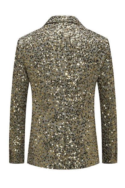 Single Breasted Gold Notch Lapel Sparkly Beaded Men's Jacket