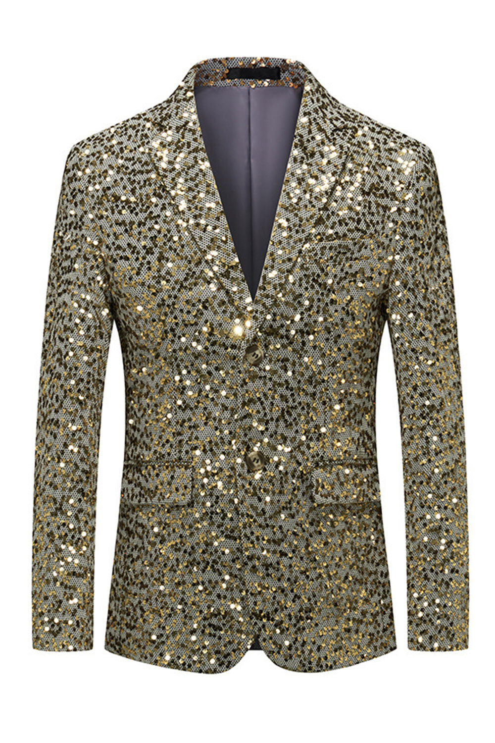 Single Breasted Gold Notch Lapel Sparkly Beaded Men's Jacket