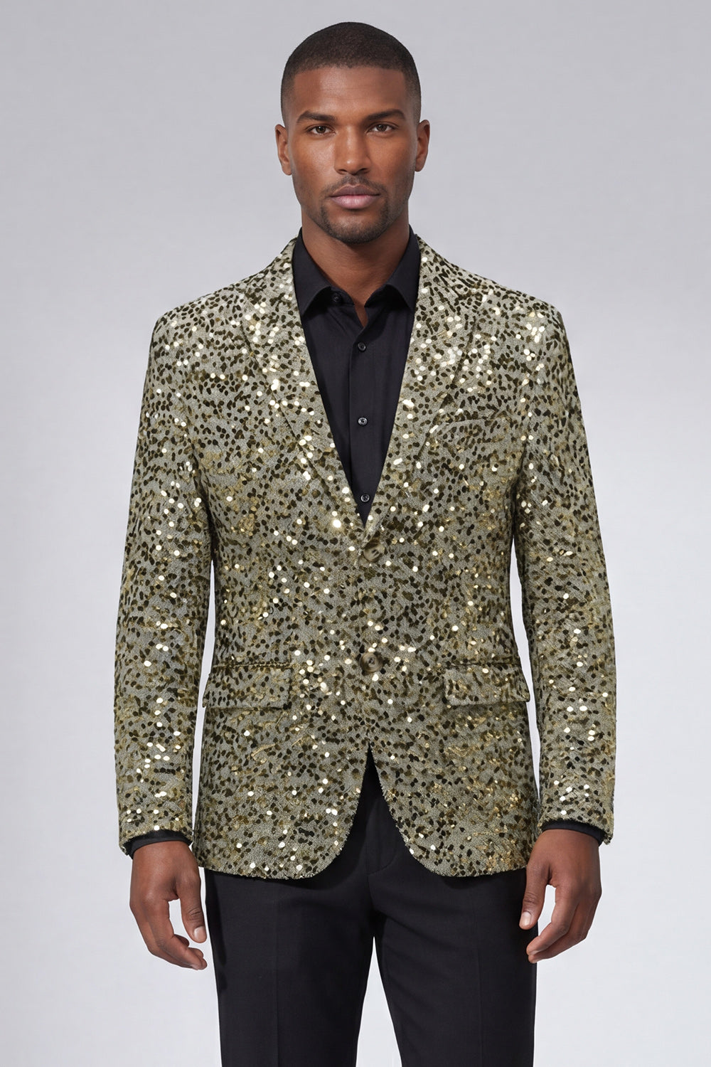 Single Breasted Gold Notch Lapel Sparkly Beaded Men's Jacket