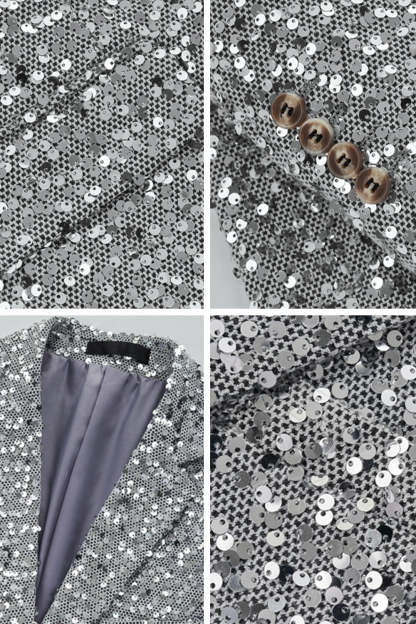 Single Breasted Gold Notch Lapel Sparkly Beaded Men's Jacket