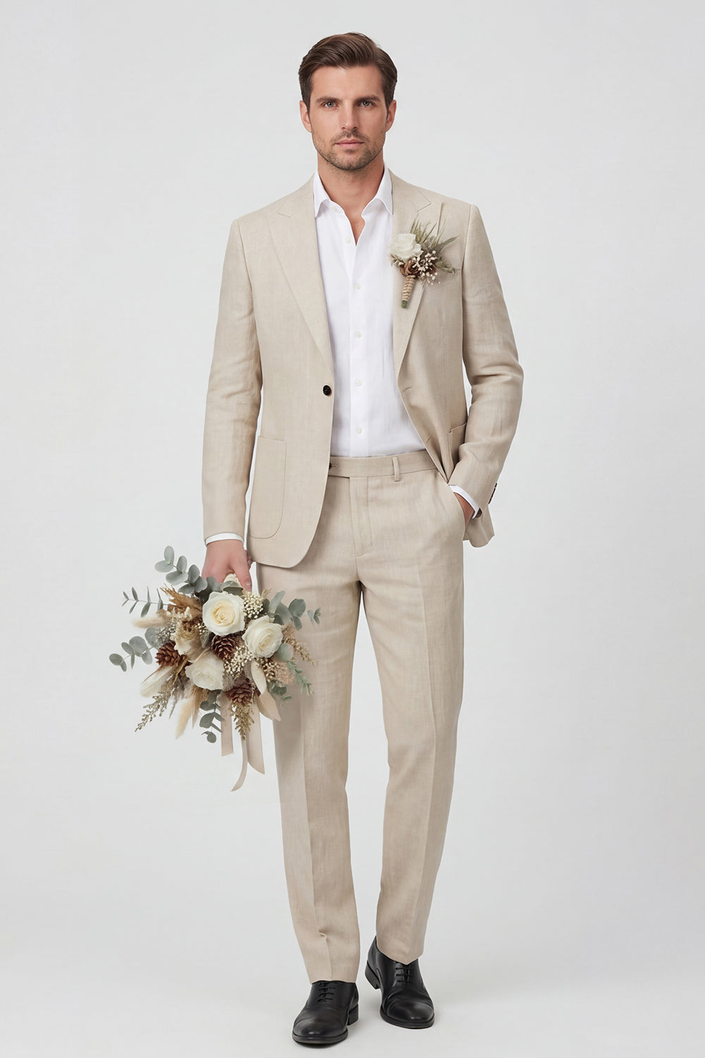 Sky Blue Peak Lapel 2 Piece Linen Blend Men's Wedding Suits with Pockets