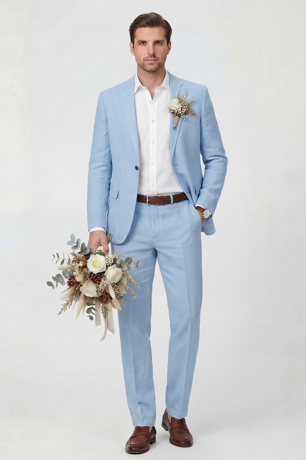 Notch Lapel Beige One Button 2 Piece Men's Wedding Suits with Pockets