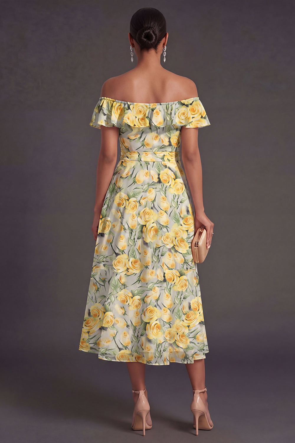 Pink Floral A Line Off the Shoulder Long Summer Wedding Guest Dress