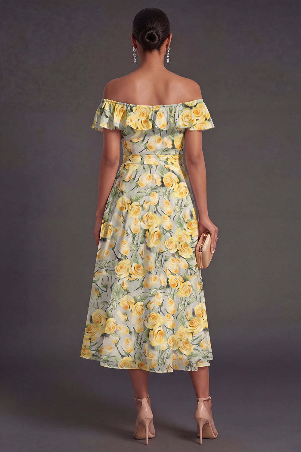 Pink Floral A Line Off the Shoulder Long Summer Wedding Guest Dress