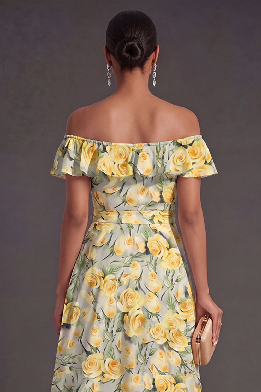 Pink Floral A Line Off the Shoulder Long Summer Wedding Guest Dress