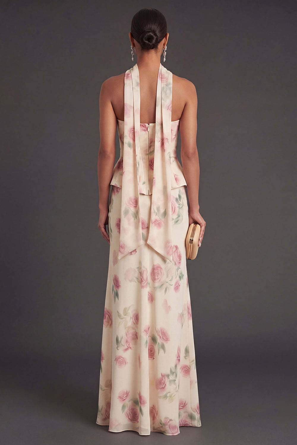 Mermaid Apricot Corset Floral Long Wedding Guest Dress
