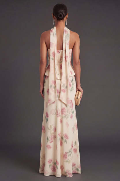 Mermaid Apricot Corset Floral Long Wedding Guest Dress