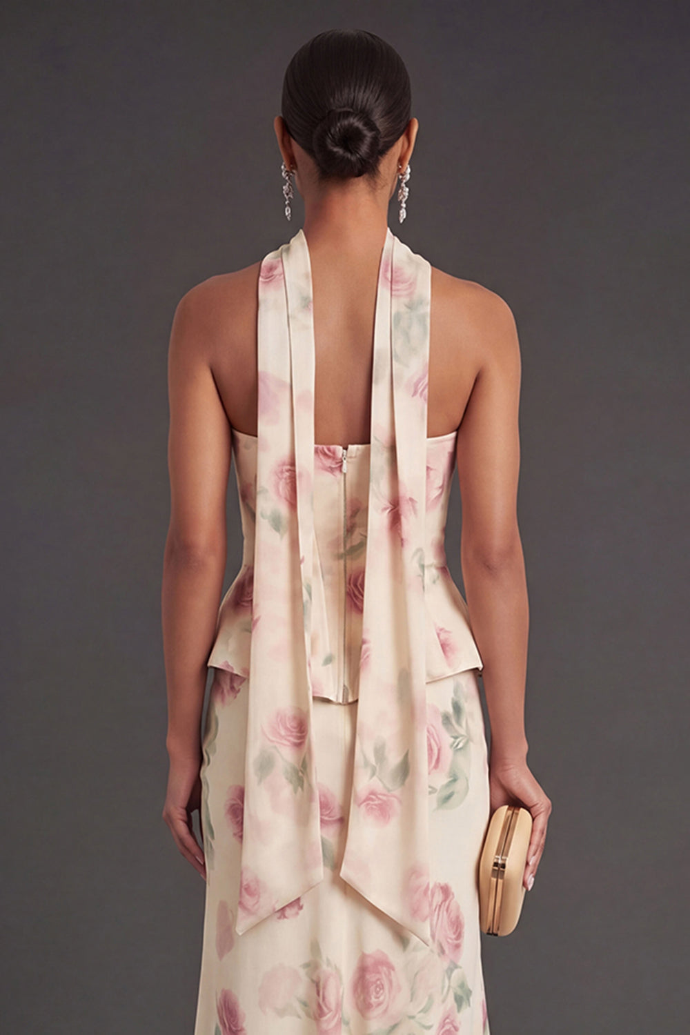 Mermaid Apricot Corset Floral Long Wedding Guest Dress