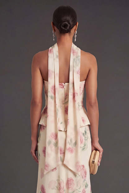 Mermaid Apricot Corset Floral Long Wedding Guest Dress