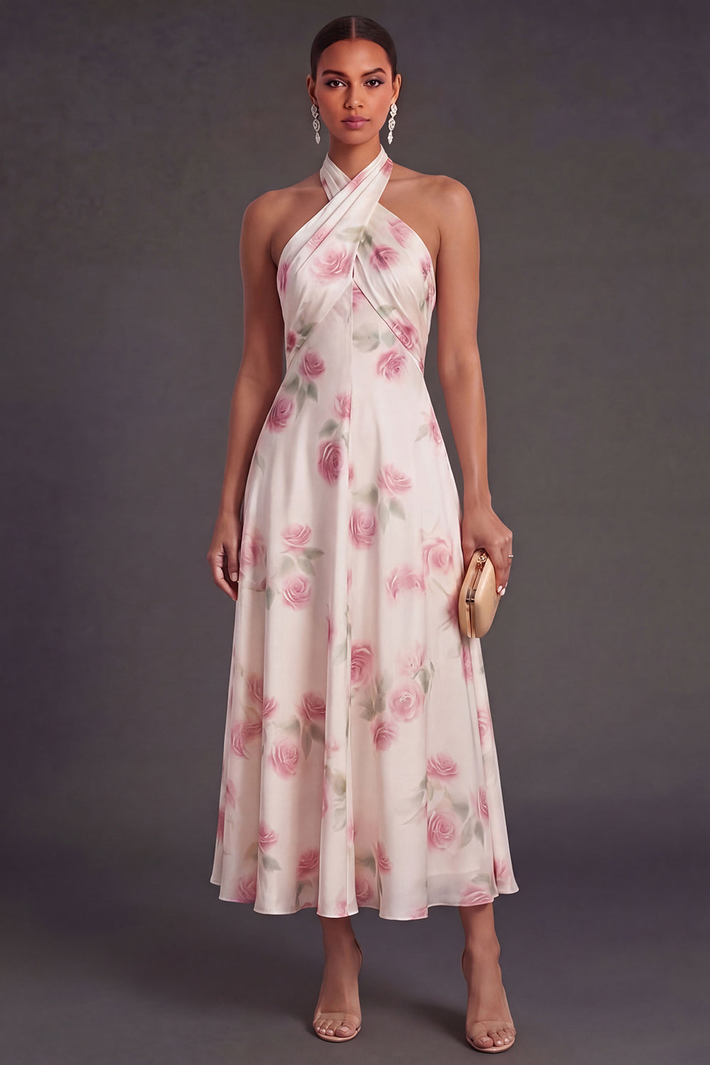 ruffle and ready chiffon halter maxi dress Sparkly High-Low Ruffle Halter Neck Wedding Guest Dress main image 1