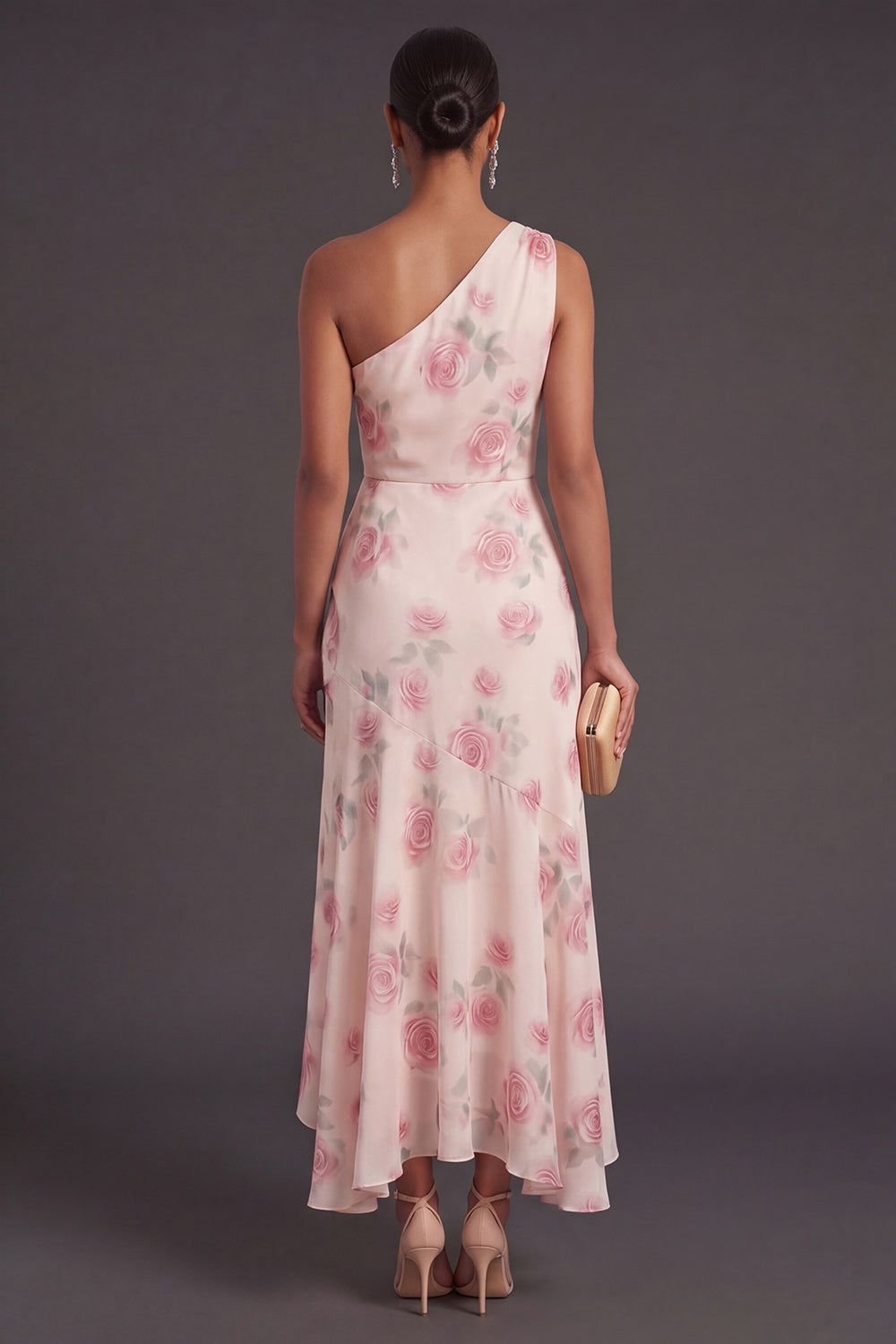 Apricot Floral Ruffled A Line High Low Wedding Guest Dress
