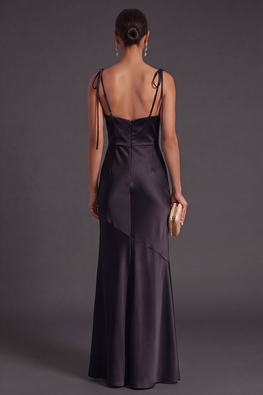 Black Mermaid Thick Straps Long Bridesmaid Dress with Slit