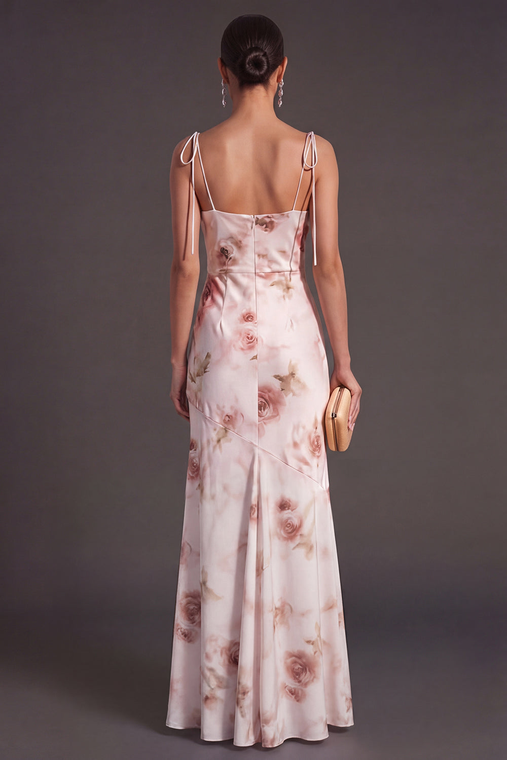 Ivory Red Floral Mermaid Spaghetti Straps Long Bridesmaid Dress with Slit