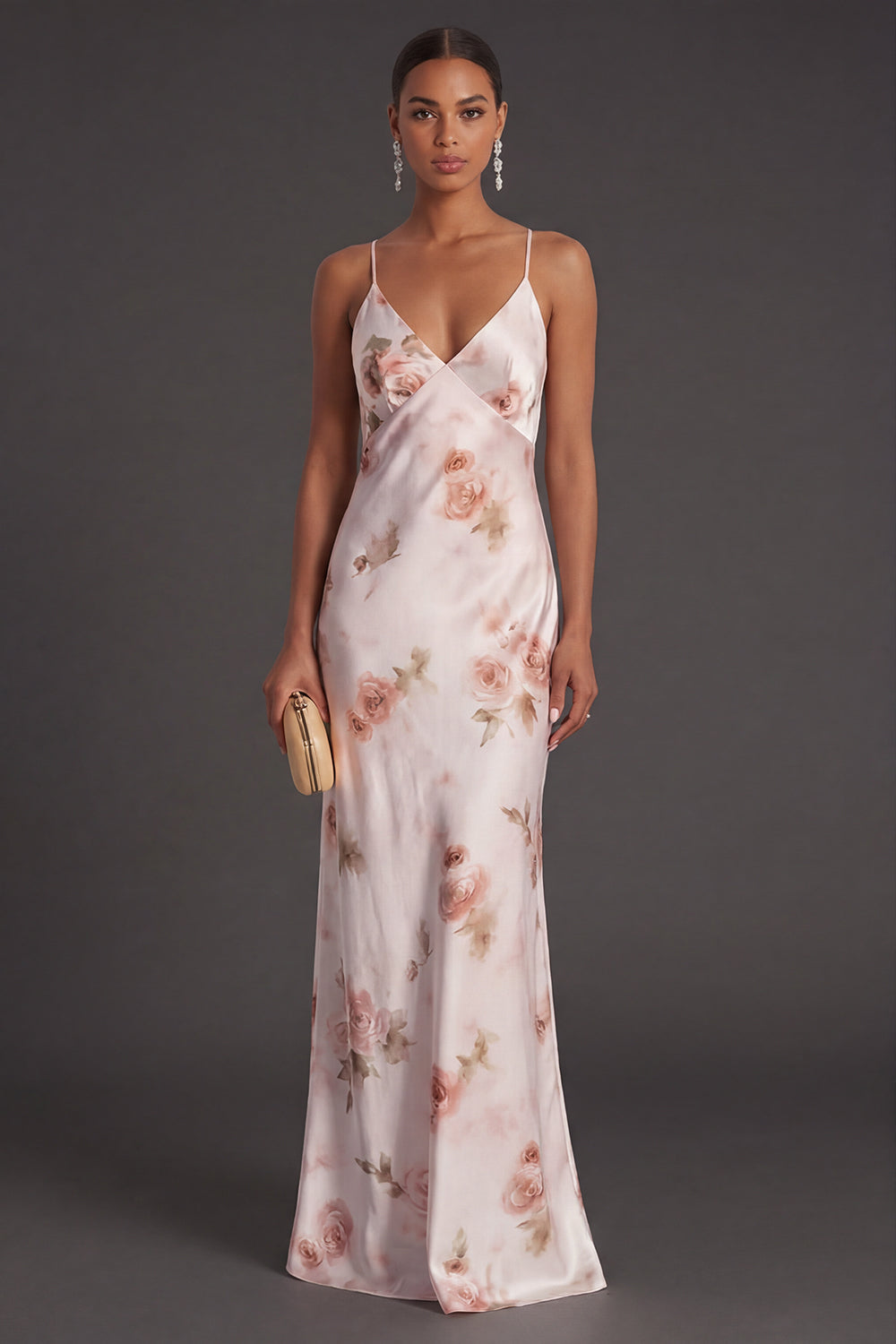 Spaghetti Straps Floral Ivory Red Long Mermaid Bridesmaid Dress