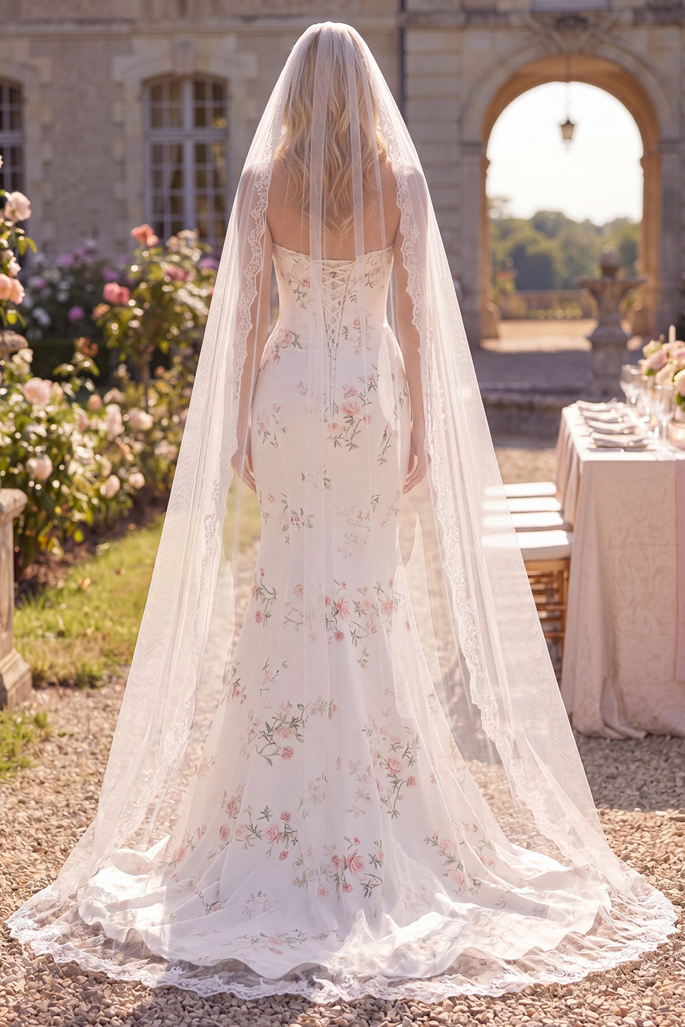 White Red Flower Corset Sweetheart Sweep Train Wedding Dress