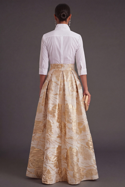 Black Red Floral Collar Neck Jacquard Long Wedding Guest Dress