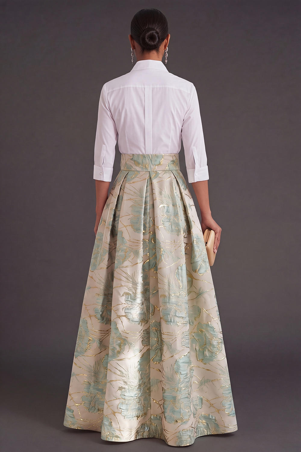 Black Red Floral Collar Neck Jacquard Long Wedding Guest Dress